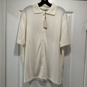 Suitsupply Cream Short-Sleeve Button-Down Knit Shirt